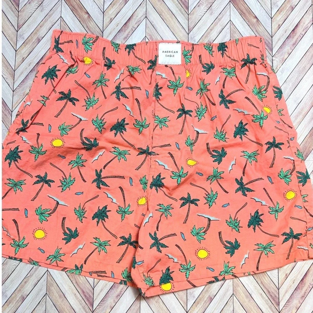 American Eagle Men's Tropical Palm Tree Boxer‎ Shorts S Coral Beach Aloha Resort
